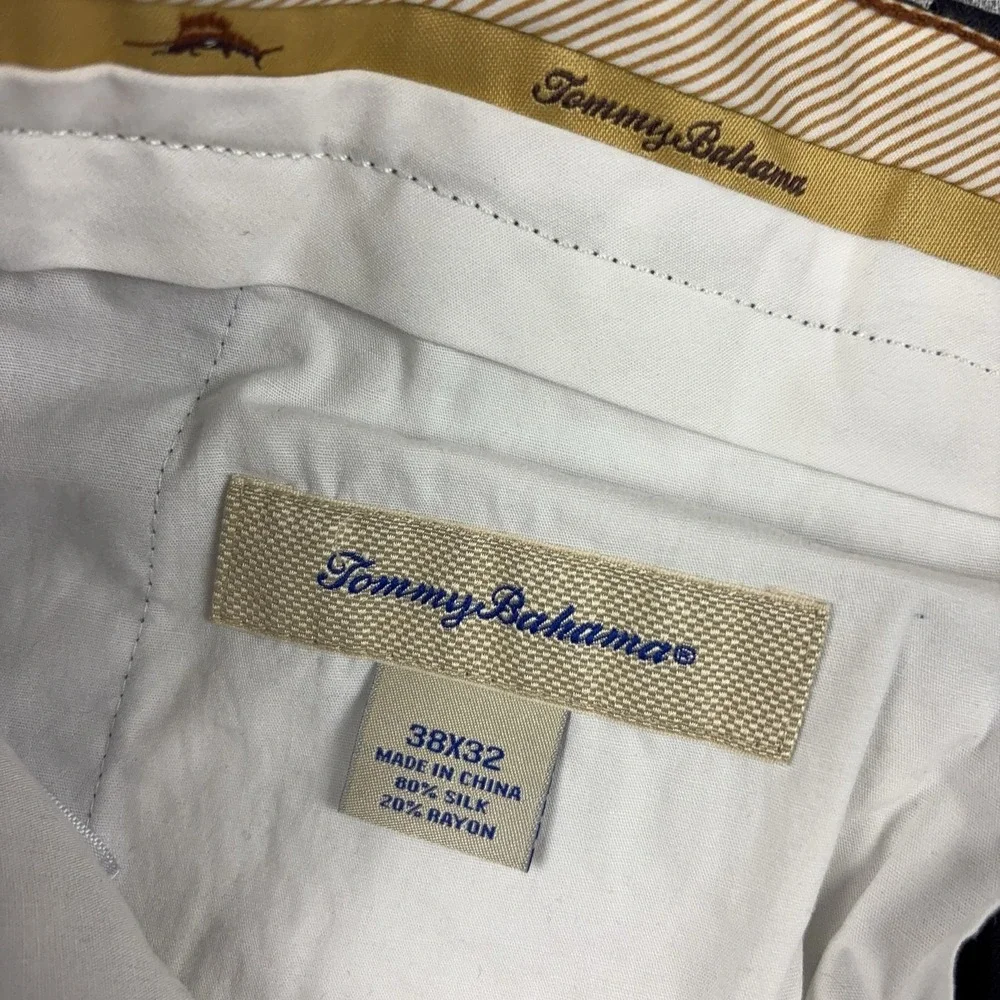 Tommy Bahama Pants Mens 38x30 Blue Silk Herringbone Pleated Dress Relaxed Summer